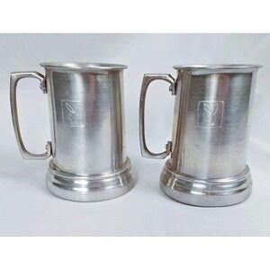 Playboy Aluminum Beer Stein Mugs Vintage Bunny Logo Set of 2 Silver Tankards